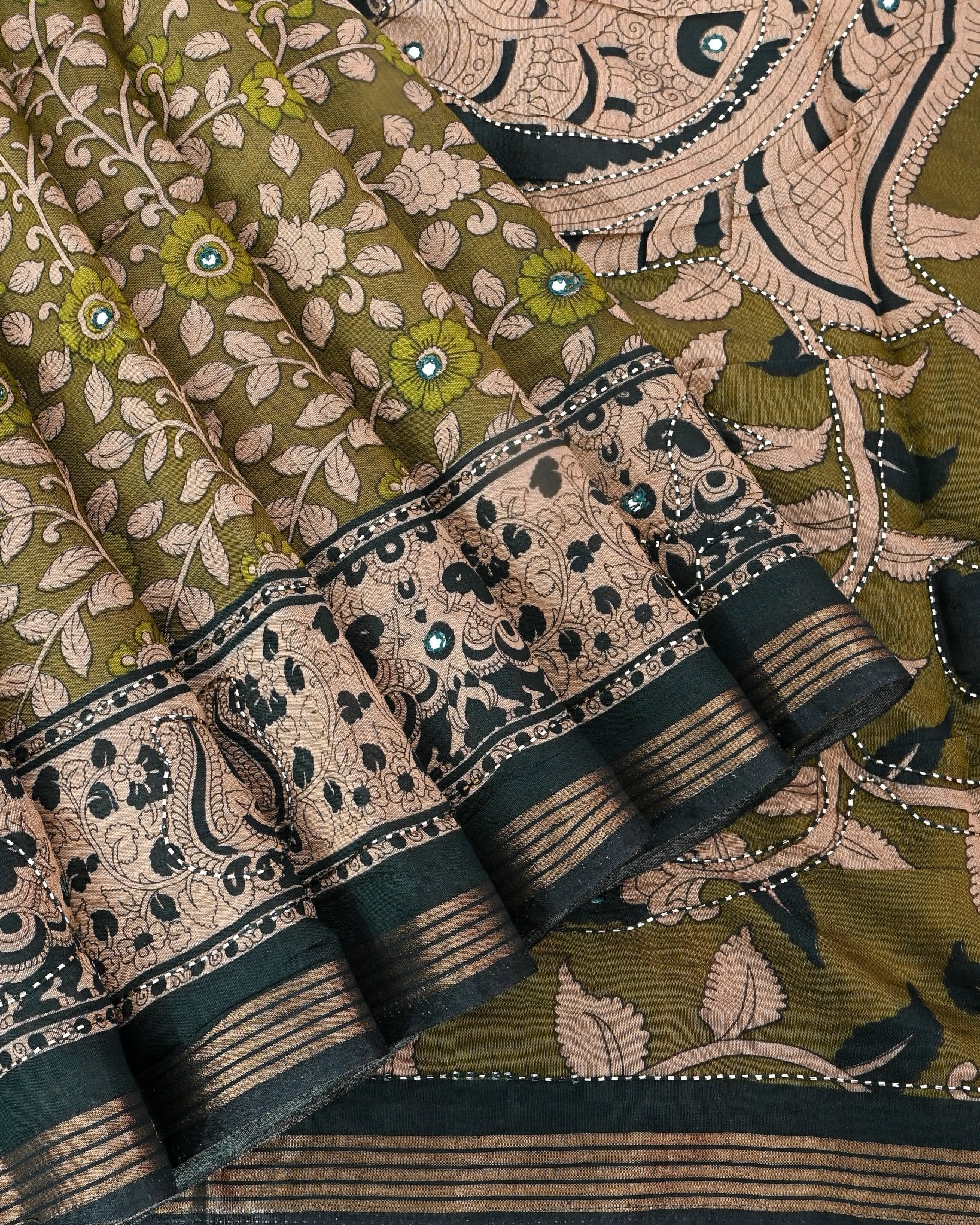 Green Chanderi Printed Saree - Shop Vastram