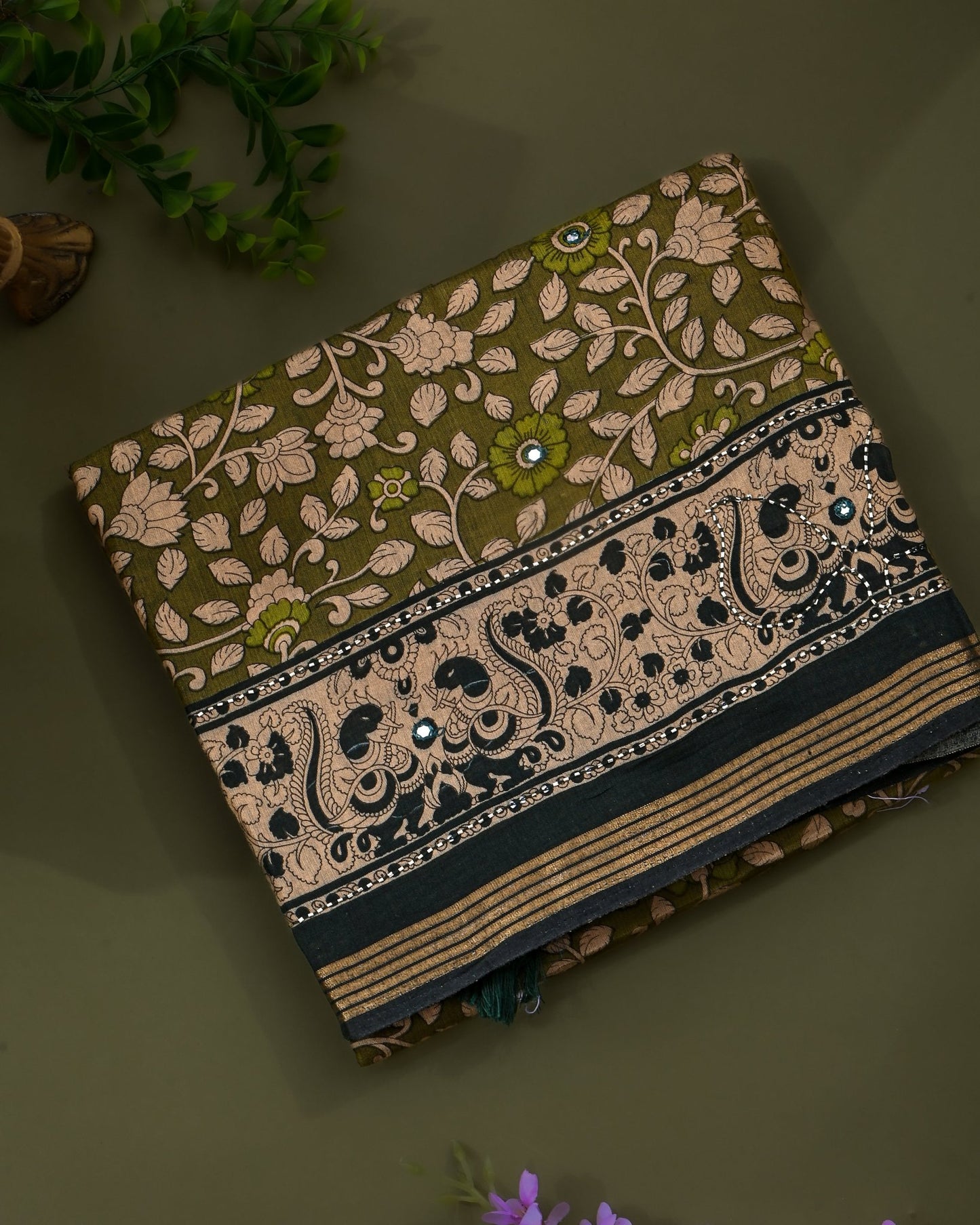 Green Chanderi Printed Saree - Shop Vastram