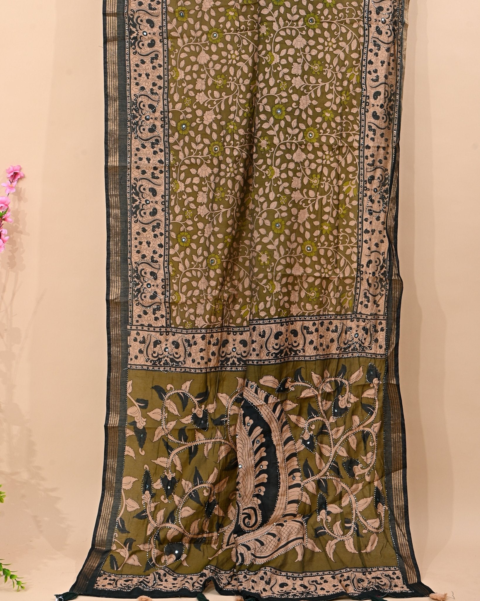 Green Chanderi Printed Saree - Shop Vastram