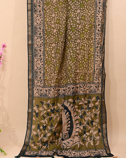 Green Chanderi Printed Saree - Shop Vastram
