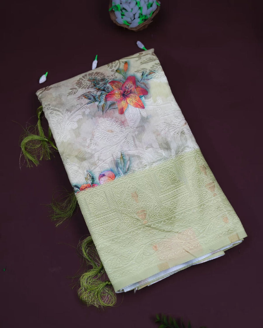 Green Color Chanderi Saree - Shop Vastram