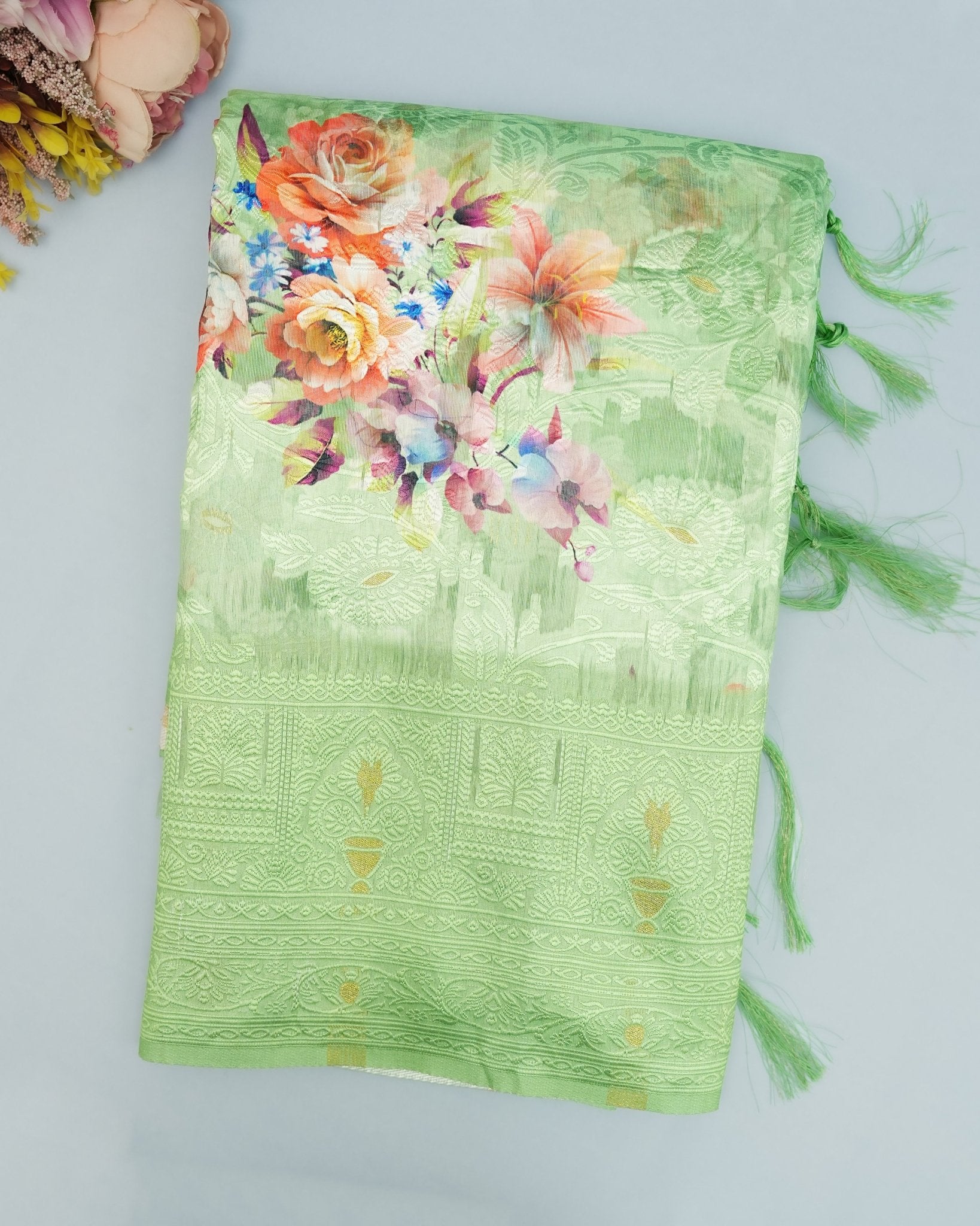 Green color Chanderi Saree - Shop Vastram