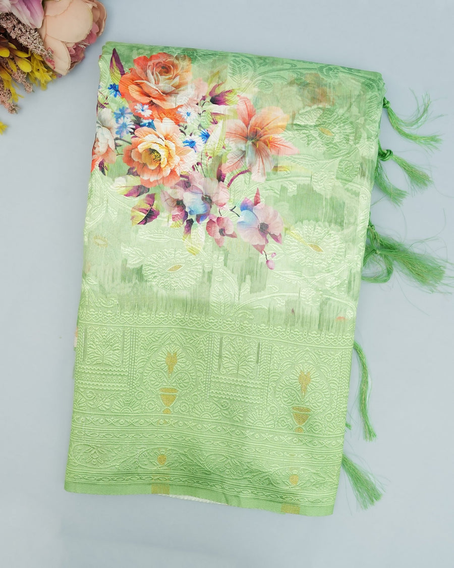 Green color Chanderi Saree - Shop Vastram