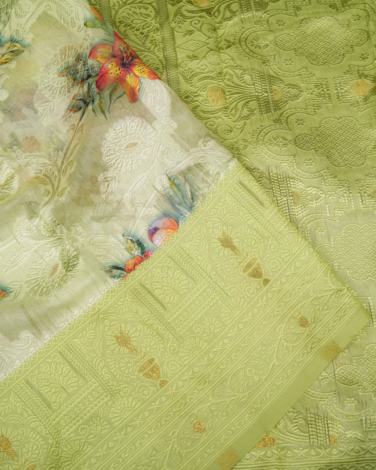 Green Color Chanderi Saree - Shop Vastram