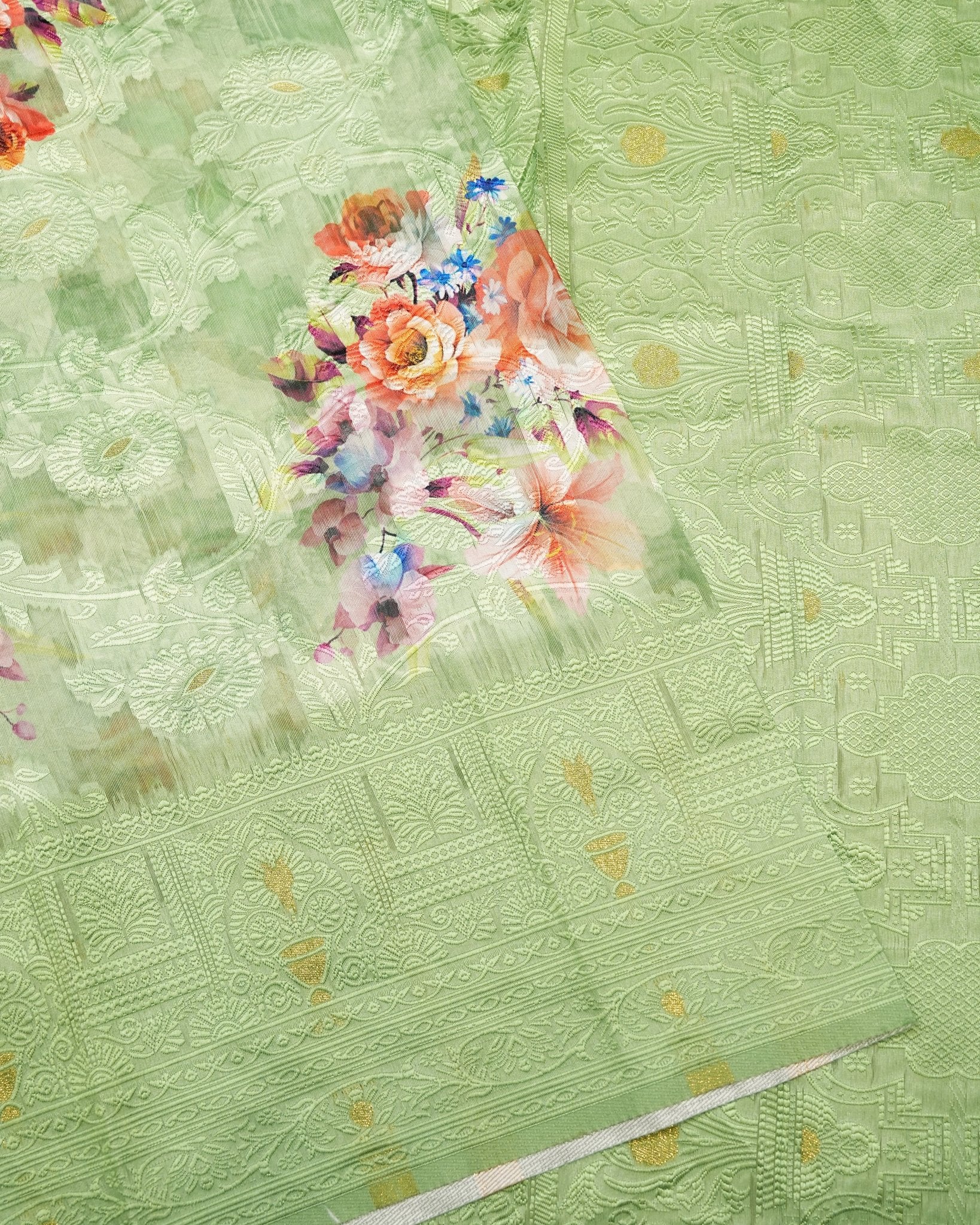 Green color Chanderi Saree - Shop Vastram