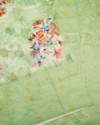 Green color Chanderi Saree - Shop Vastram