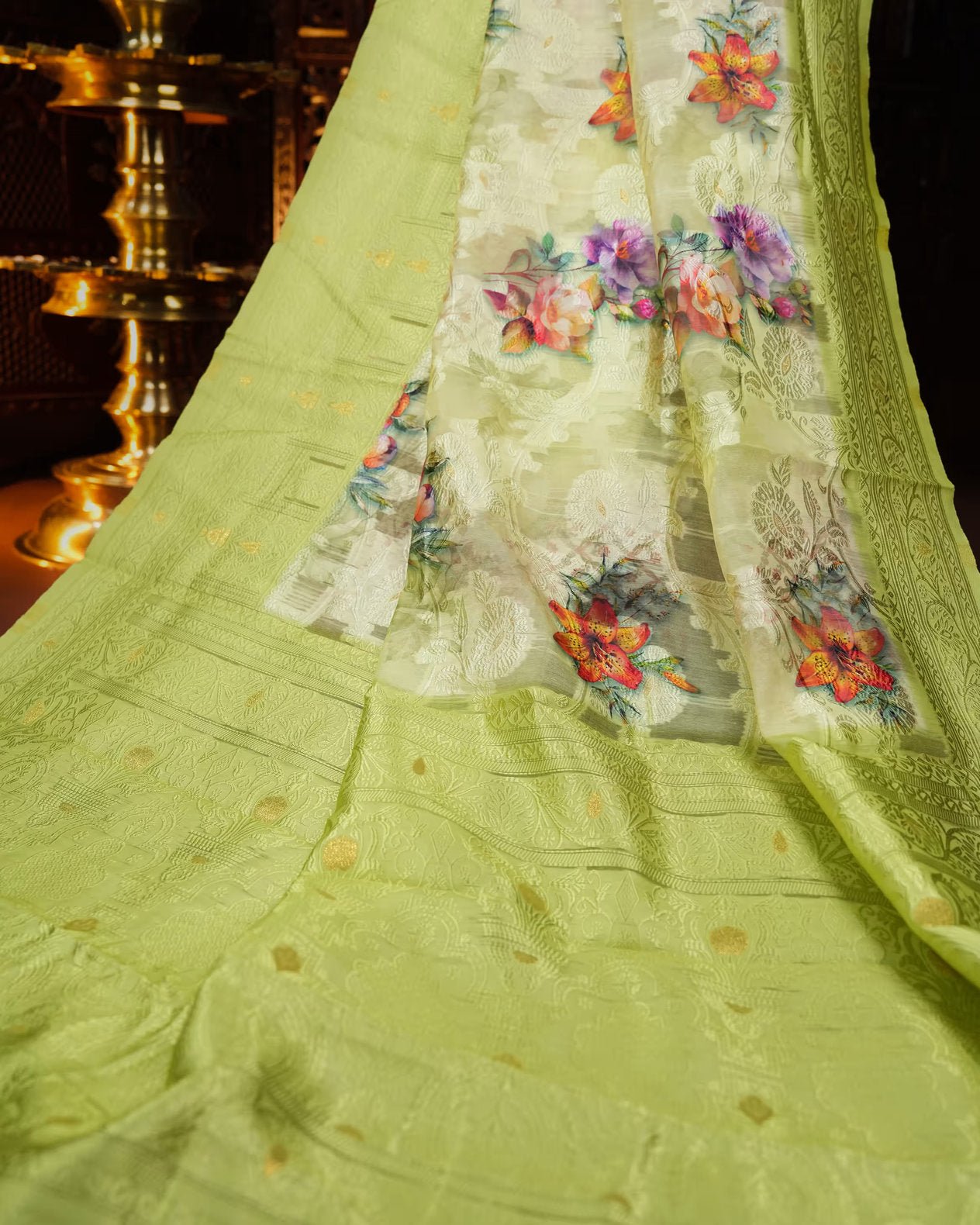 Green Color Chanderi Saree - Shop Vastram