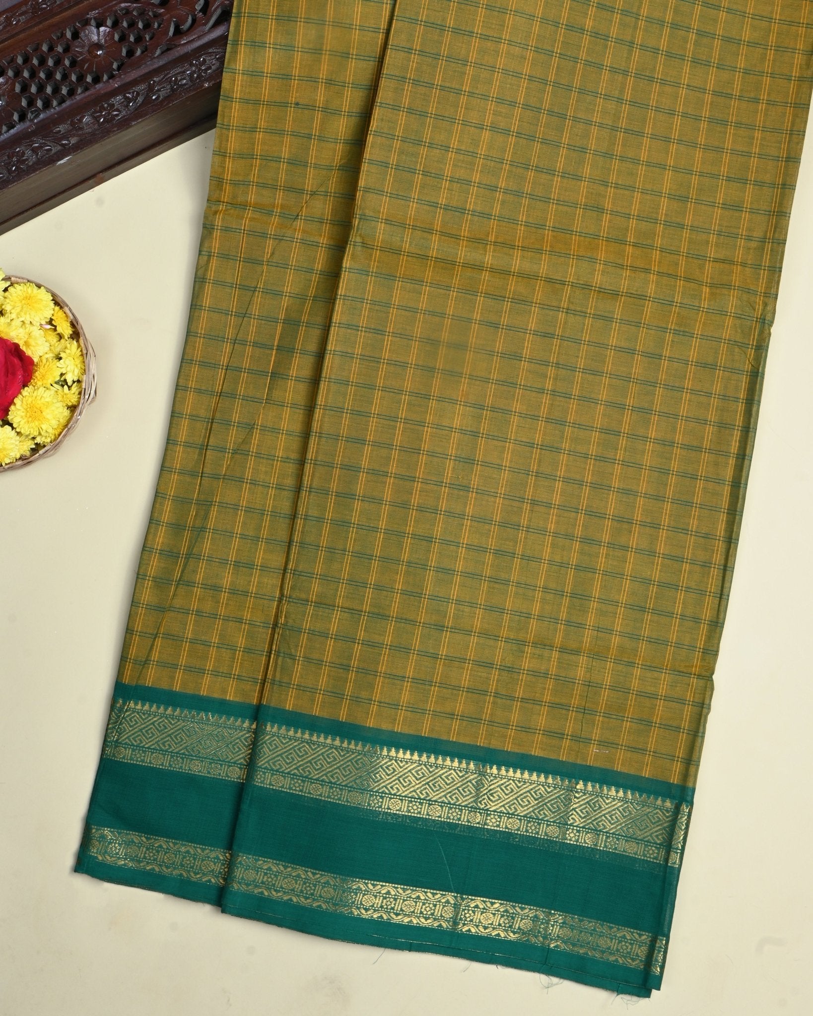 Green Color Cotton Saree - Shop Vastram