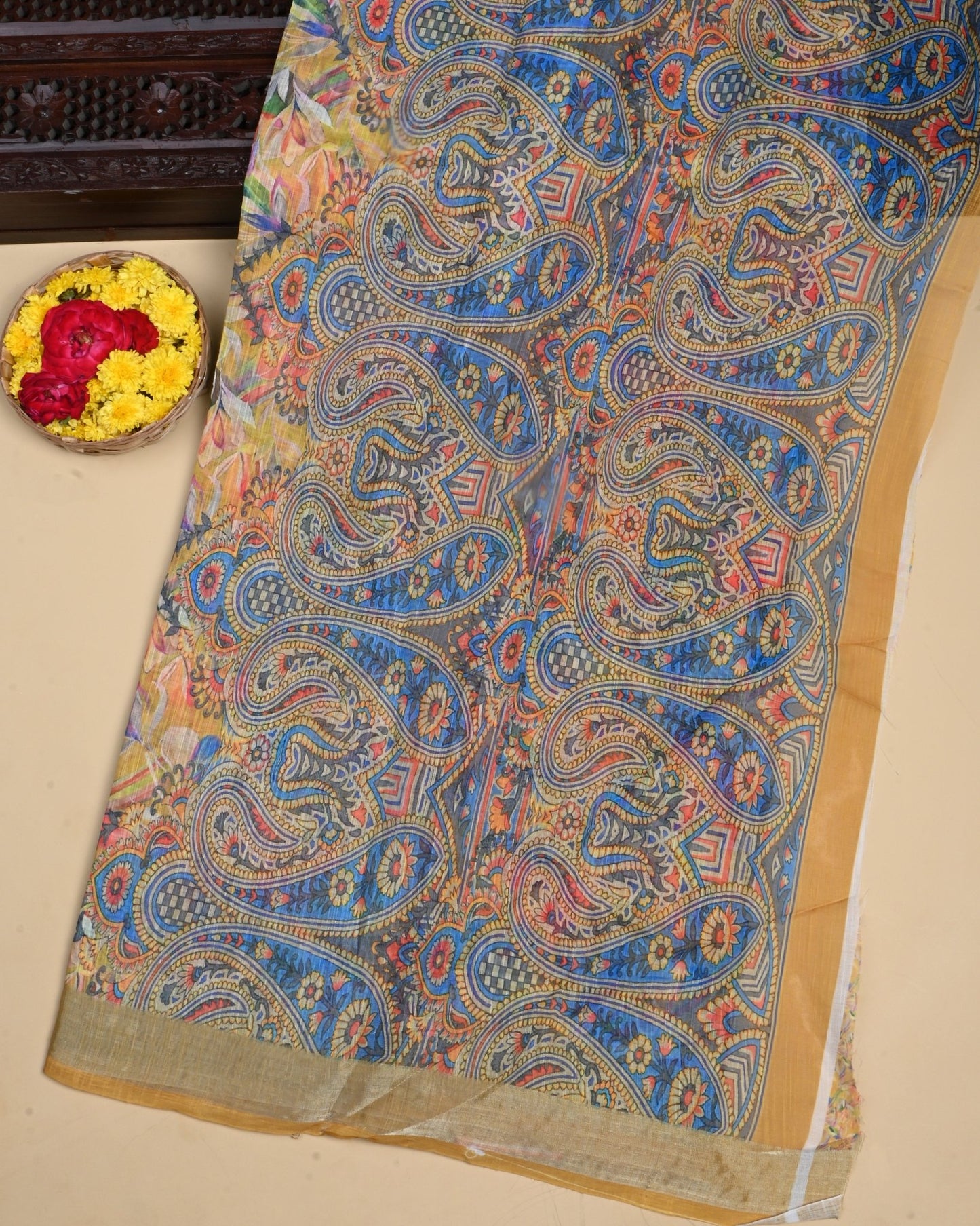 Green Color Lenin Saree - Shop Vastram