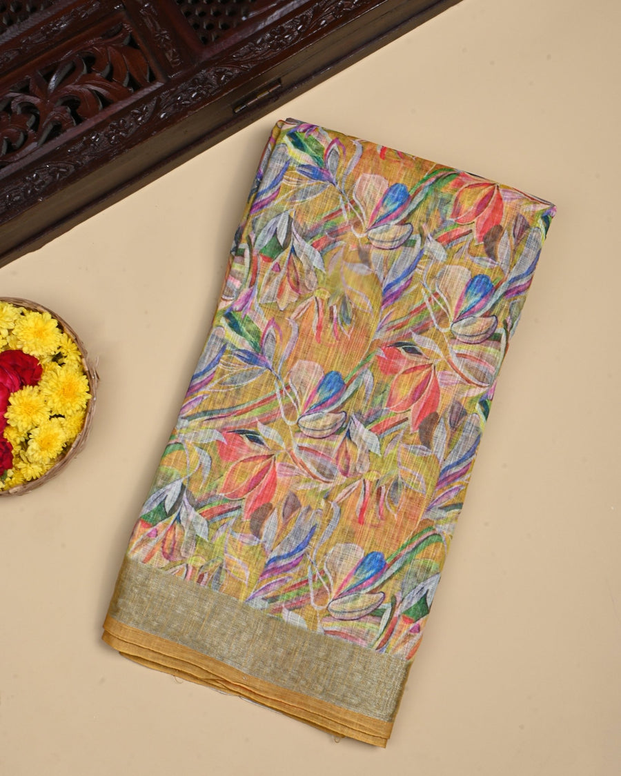 Green Color Lenin Saree - Shop Vastram