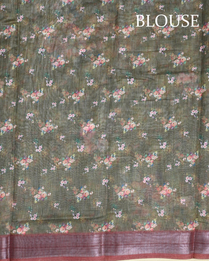 Green Color Lenin Saree - Shop Vastram