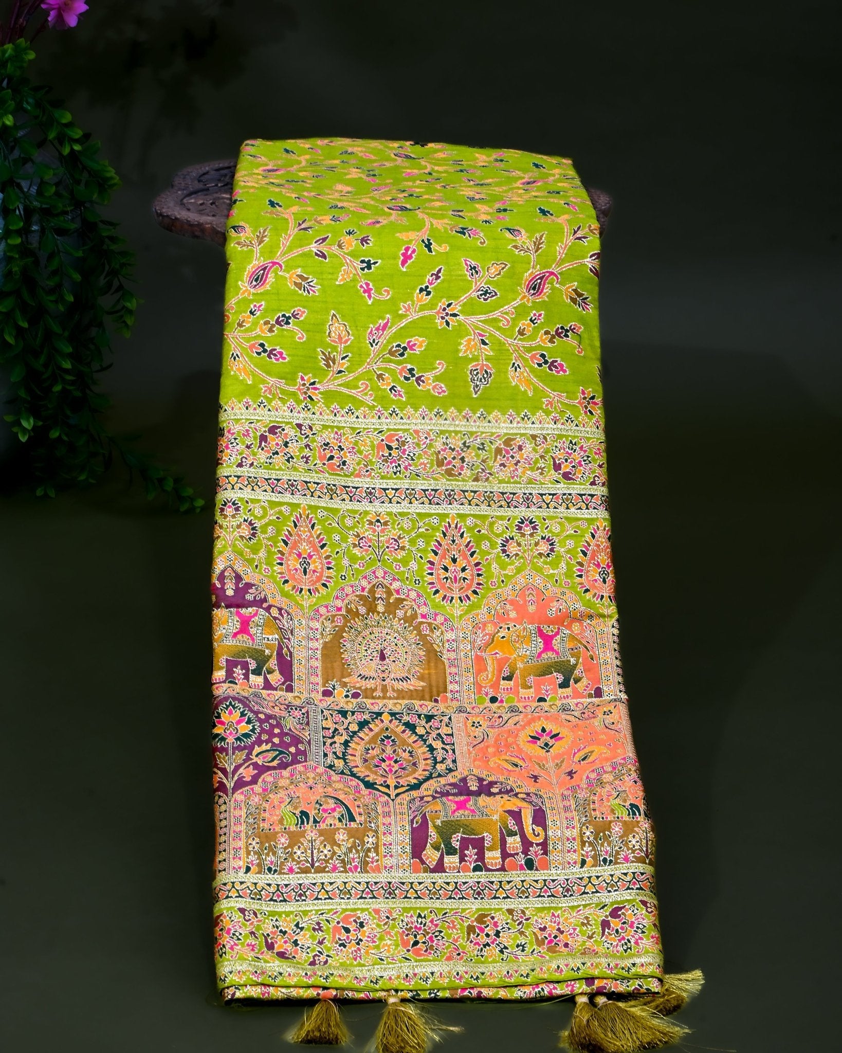Green Silk Banarasi Saree - Shop Vastram