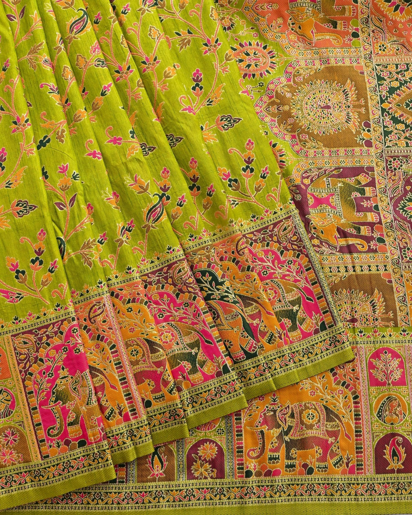 Green Silk Banarasi Saree - Shop Vastram