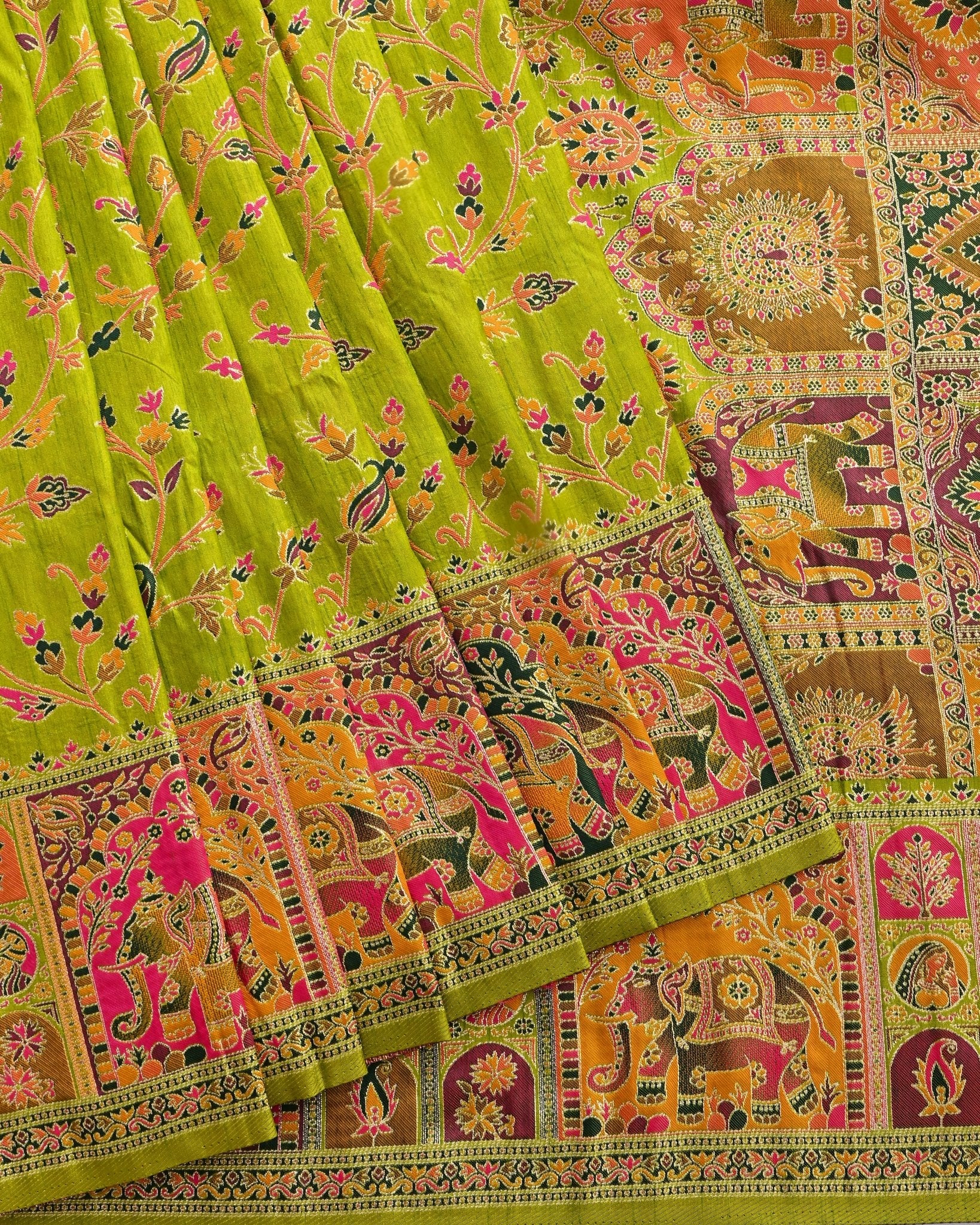 Green Silk Banarasi Saree - Shop Vastram