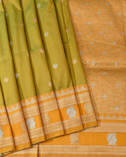 Green Silk Banarsi Saree - Shop Vastram