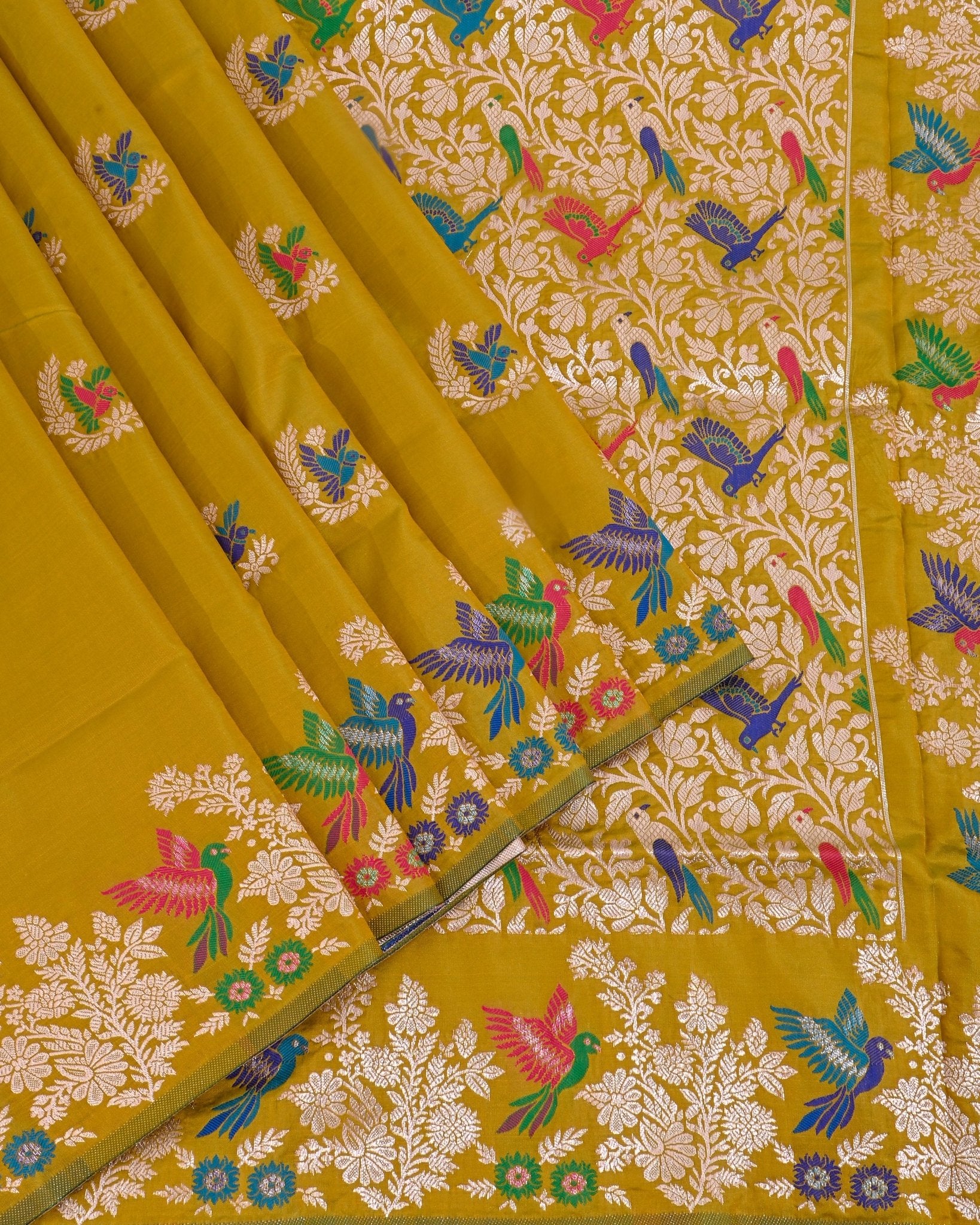 Green Silk Banarsi Saree - Shop Vastram