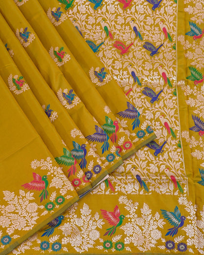 Green Silk Banarsi Saree - Shop Vastram