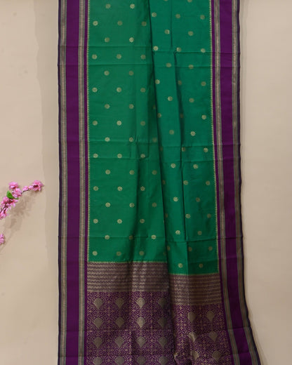 Green Silk Banarsi Saree - Shop Vastram