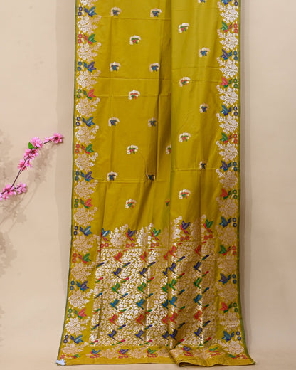 Green Silk Banarsi Saree - Shop Vastram
