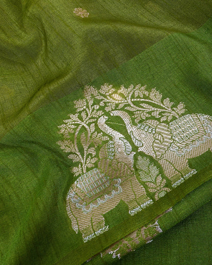 Green Silk Banarsi Saree - Shop Vastram