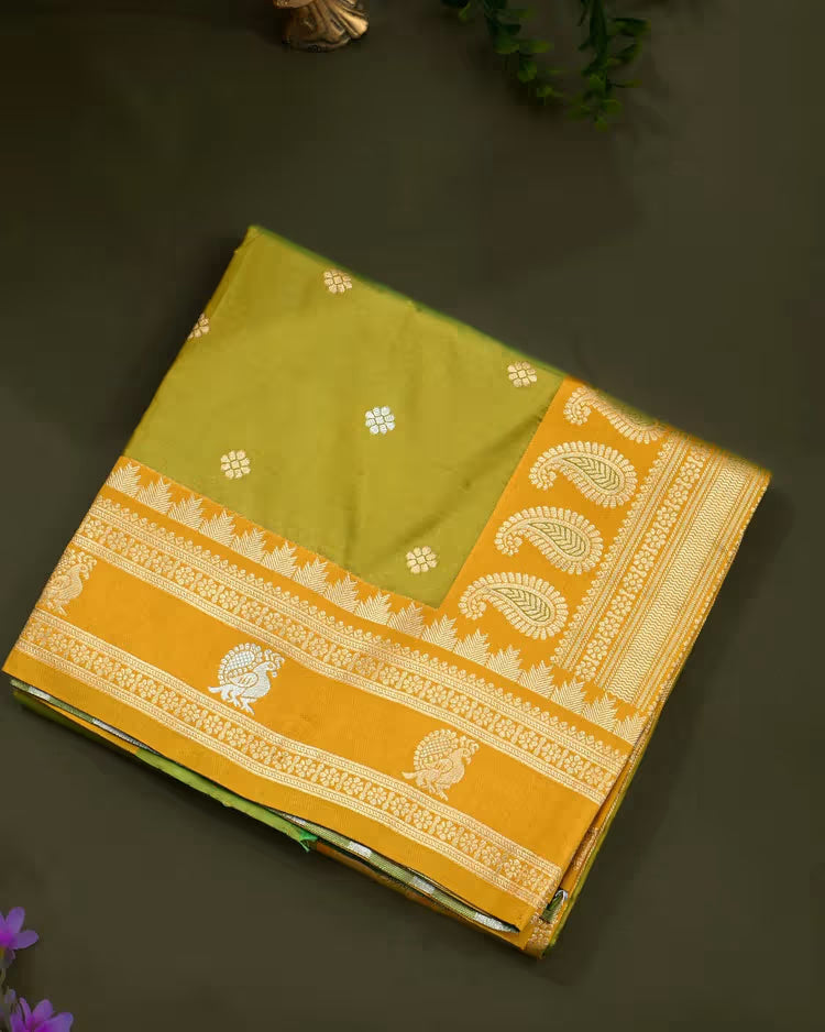 Green Silk Banarsi Saree - Shop Vastram