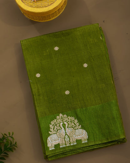 Green Silk Banarsi Saree - Shop Vastram