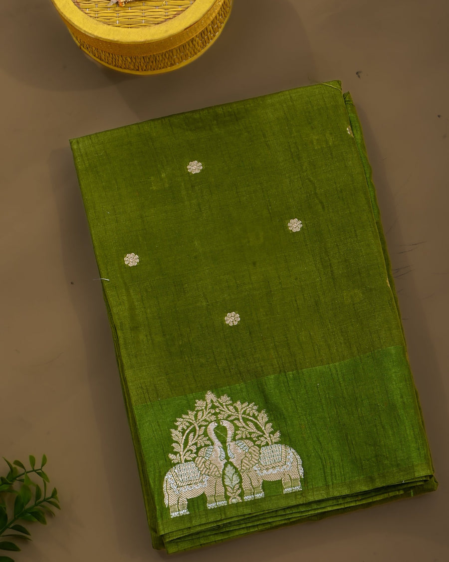 Green Silk Banarsi Saree - Shop Vastram