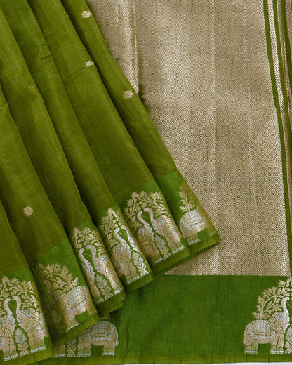 Green Silk Banarsi Saree - Shop Vastram