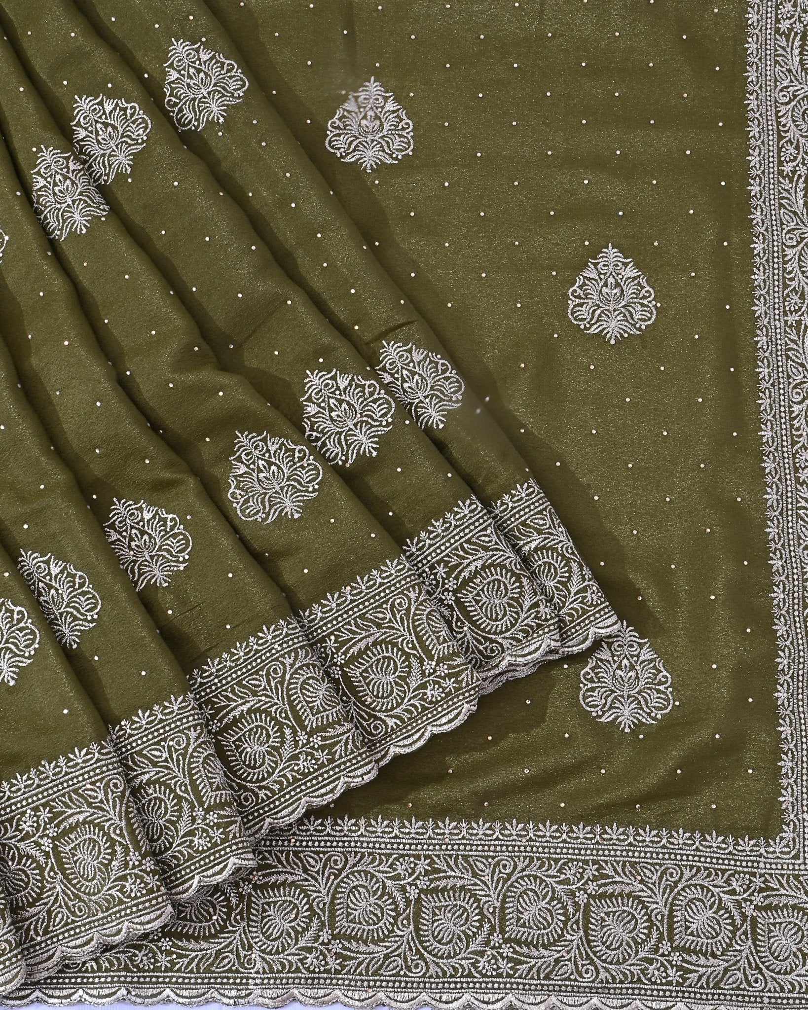 Green Silk Embroidery Saree - Shop Vastram