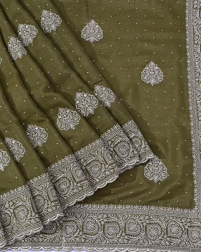 Green Silk Embroidery Saree - Shop Vastram