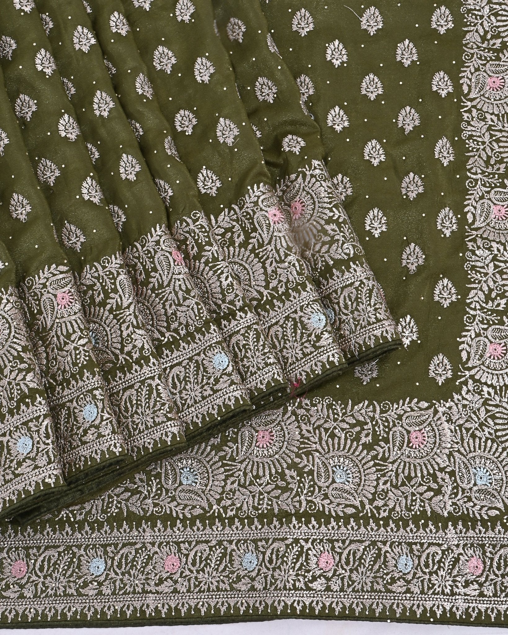 Green Silk Embroidery Saree - Shop Vastram