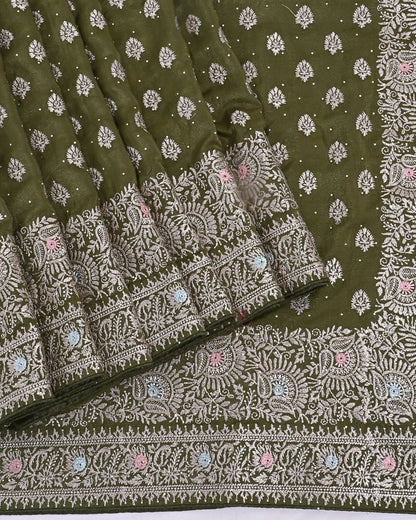 Green Silk Embroidery Saree - Shop Vastram