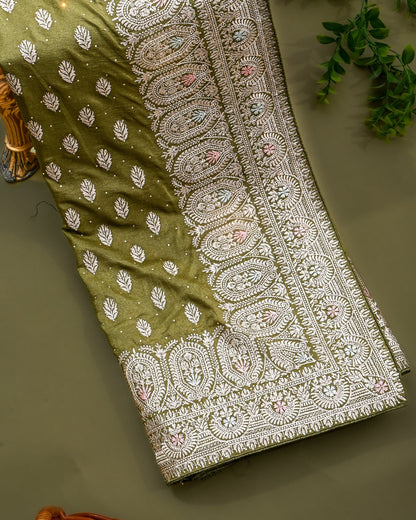 Green Silk Embroidery Saree - Shop Vastram