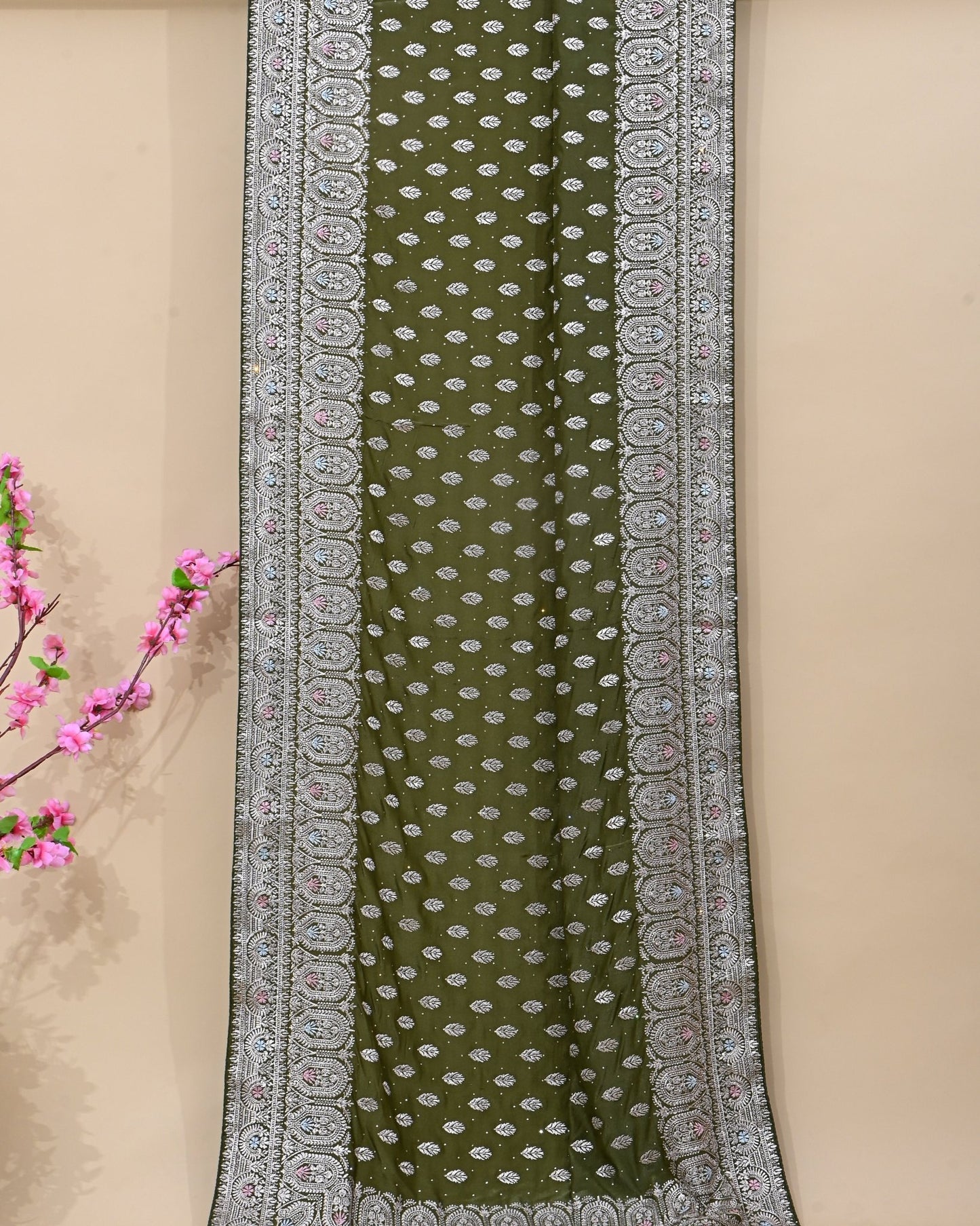 Green Silk Embroidery Saree - Shop Vastram