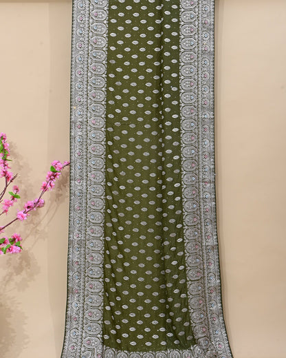 Green Silk Embroidery Saree - Shop Vastram