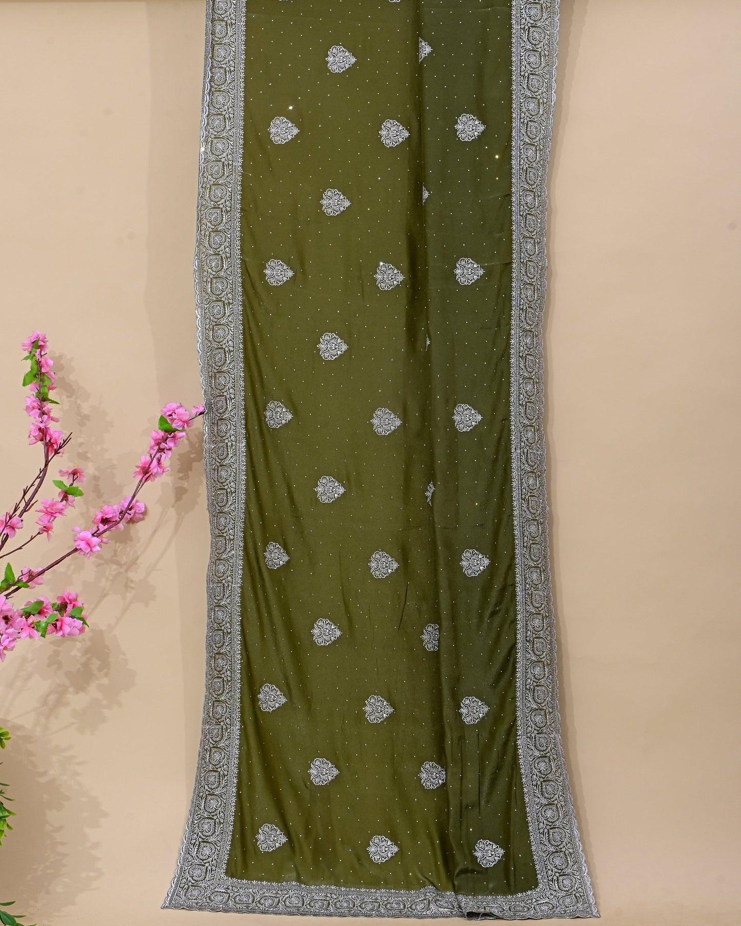Green Silk Embroidery Saree - Shop Vastram