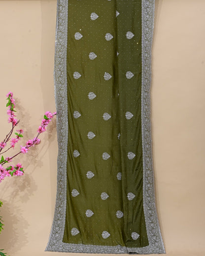 Green Silk Embroidery Saree - Shop Vastram