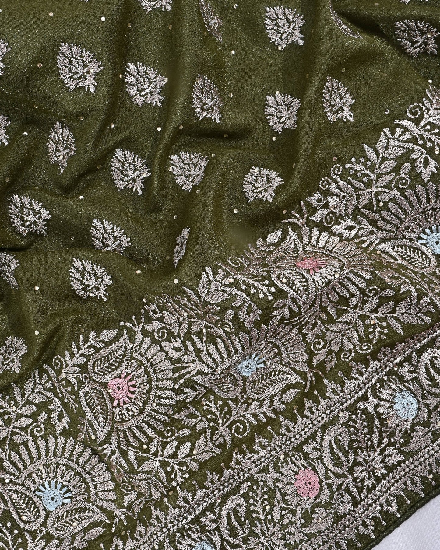 Green Silk Embroidery Saree - Shop Vastram