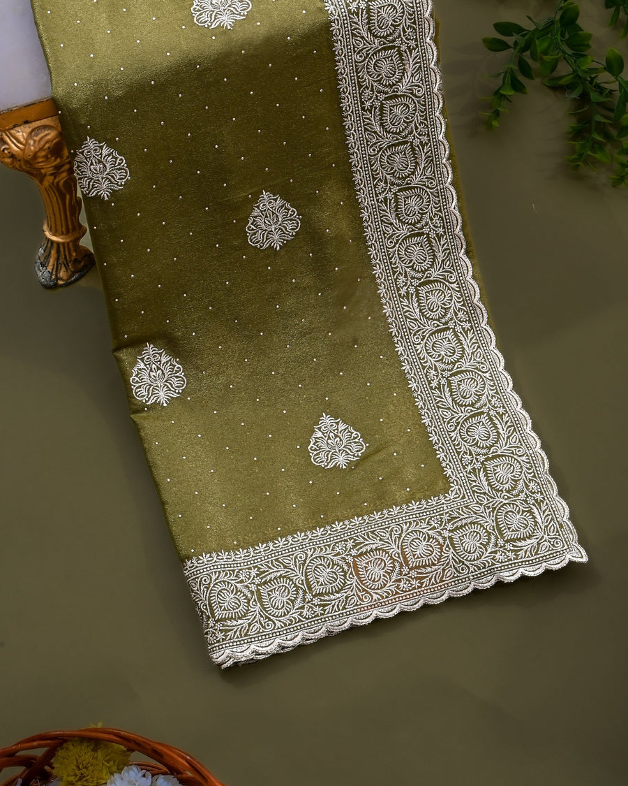 Green Silk Embroidery Saree - Shop Vastram
