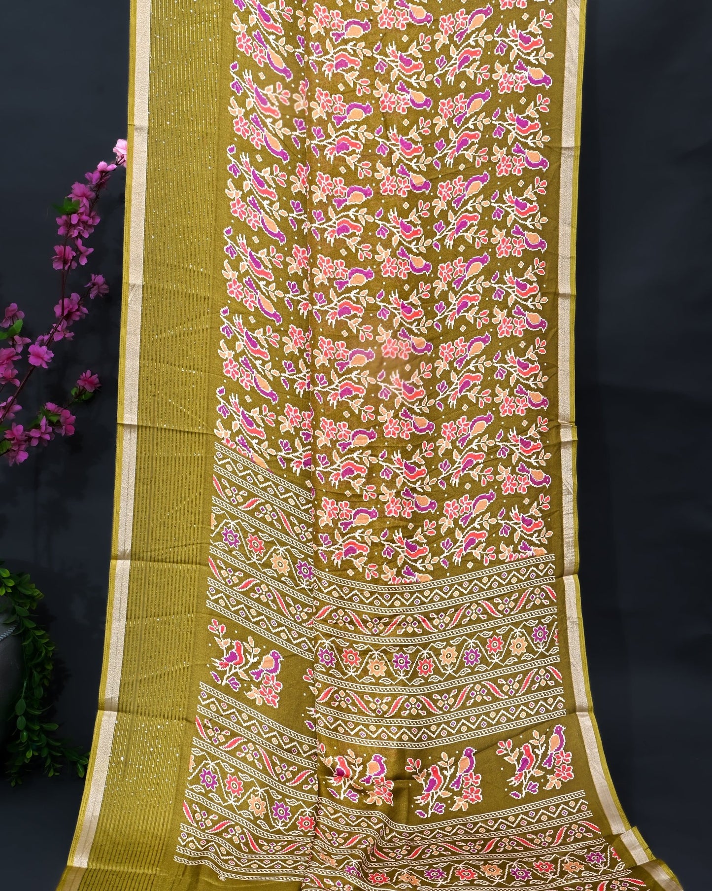 Green Silk Printed Saree - Shop Vastram