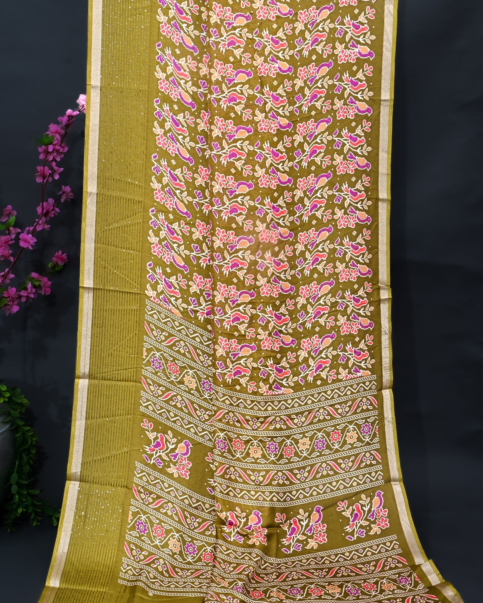 Green Silk Printed Saree - Shop Vastram