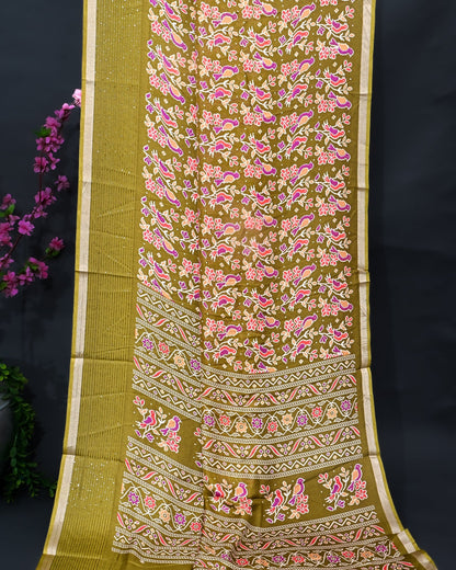 Green Silk Printed Saree - Shop Vastram