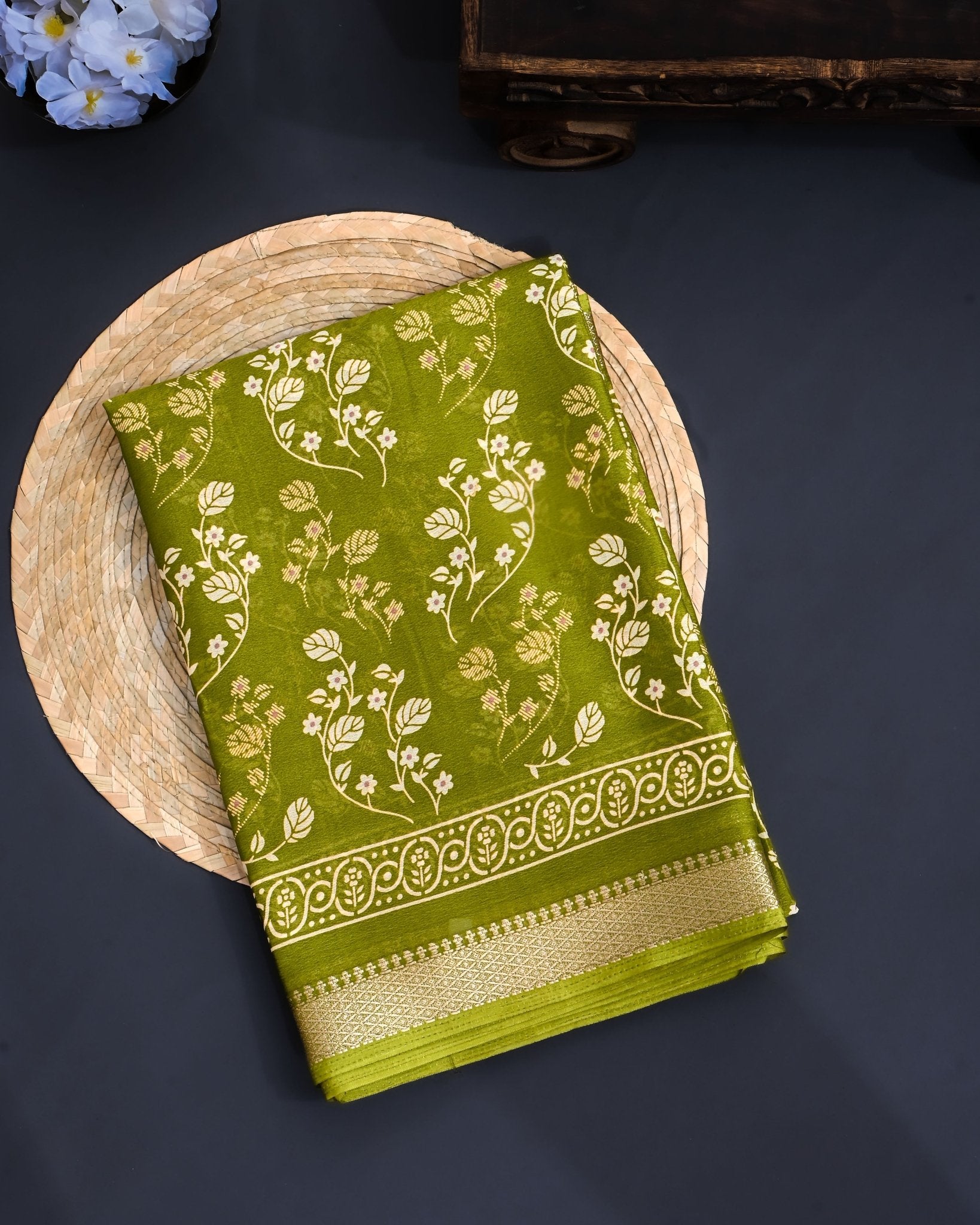Green Silk Printed Saree - Shop Vastram