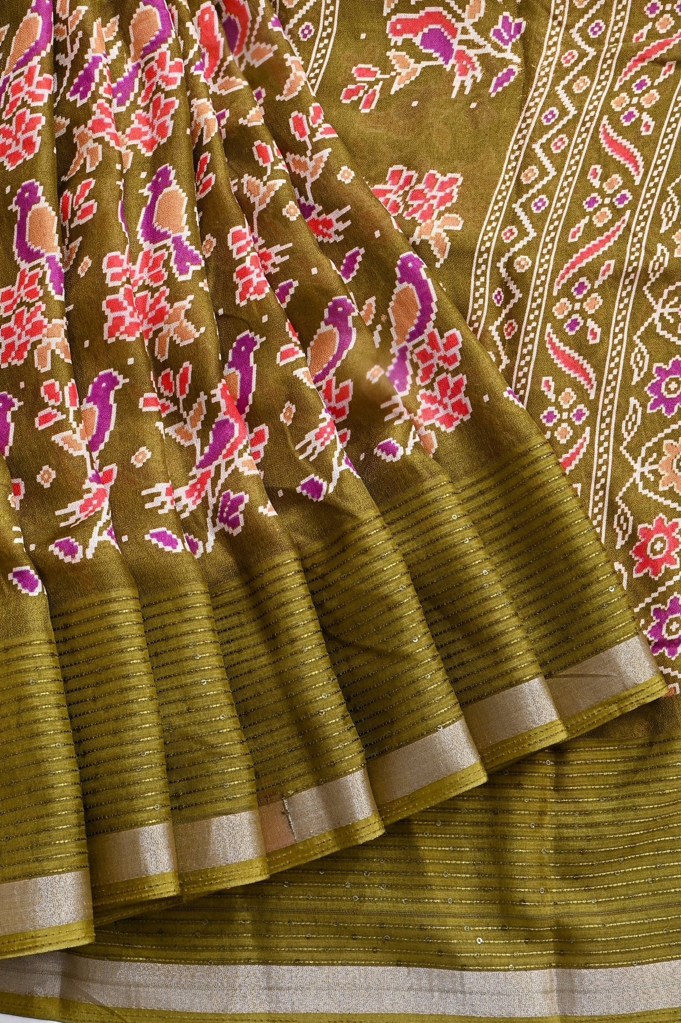 Green Silk Printed Saree - Shop Vastram