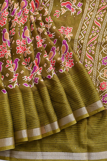 Green Silk Printed Saree - Shop Vastram