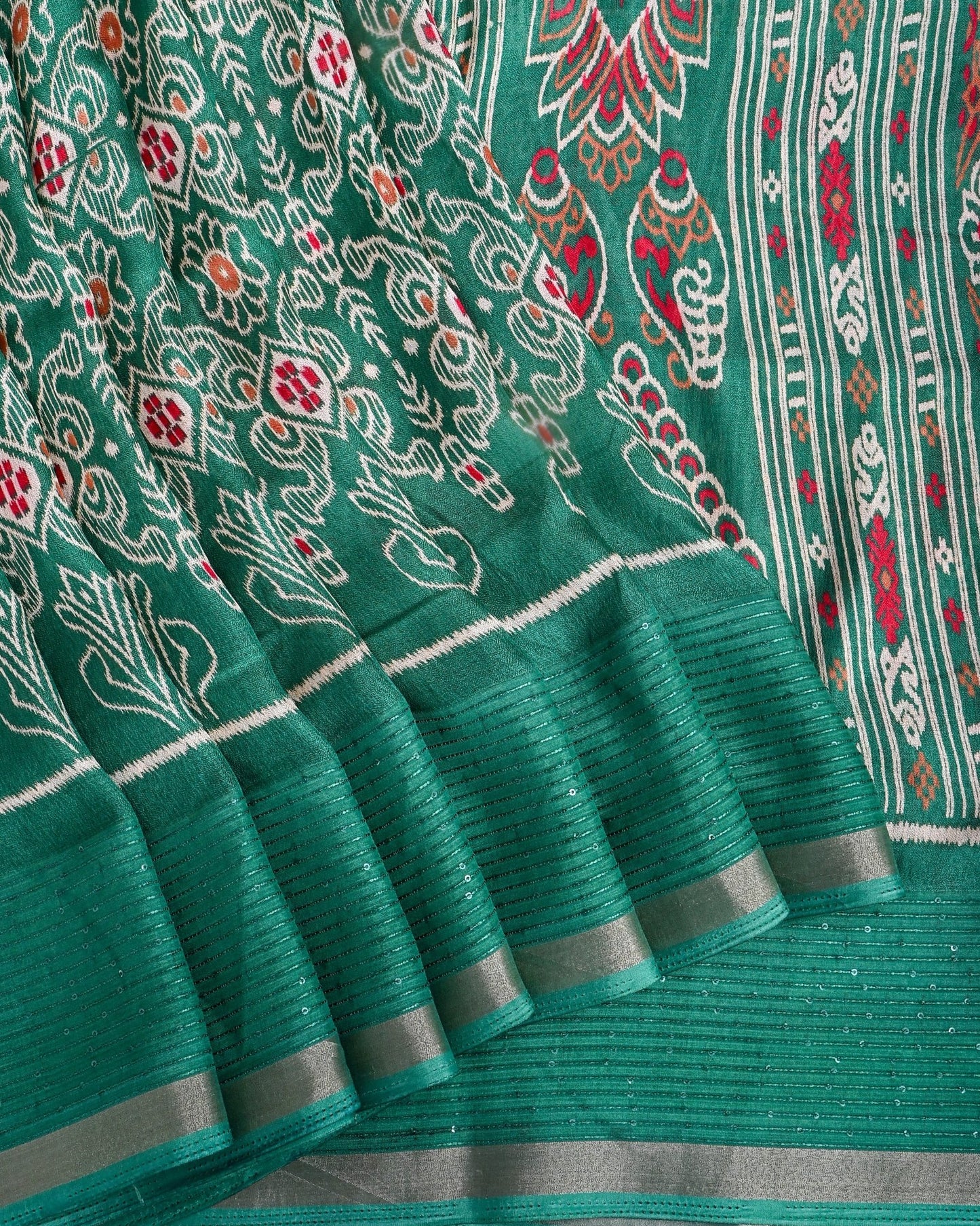 Green Silk Printed Saree - Shop Vastram