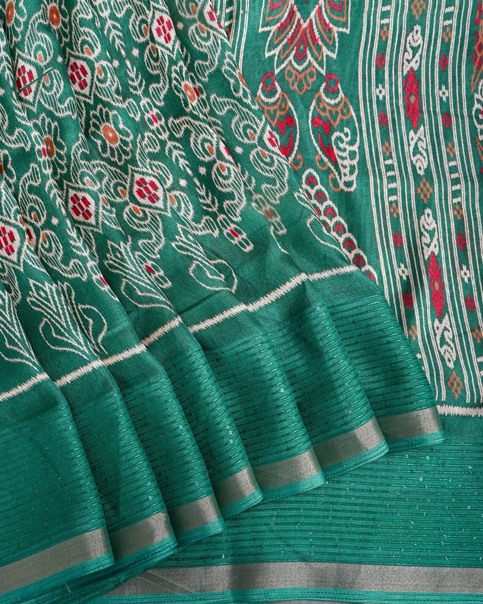 Green Silk Printed Saree - Shop Vastram