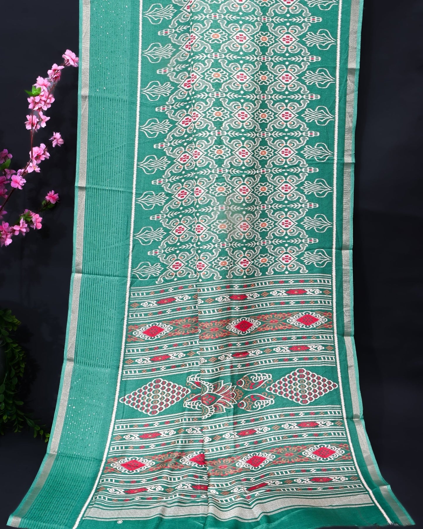 Green Silk Printed Saree - Shop Vastram
