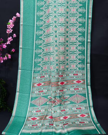 Green Silk Printed Saree - Shop Vastram