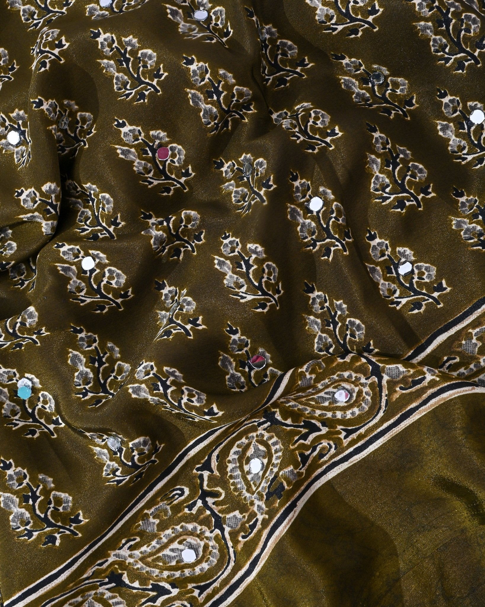 Green Silk Printed Saree - Shop Vastram